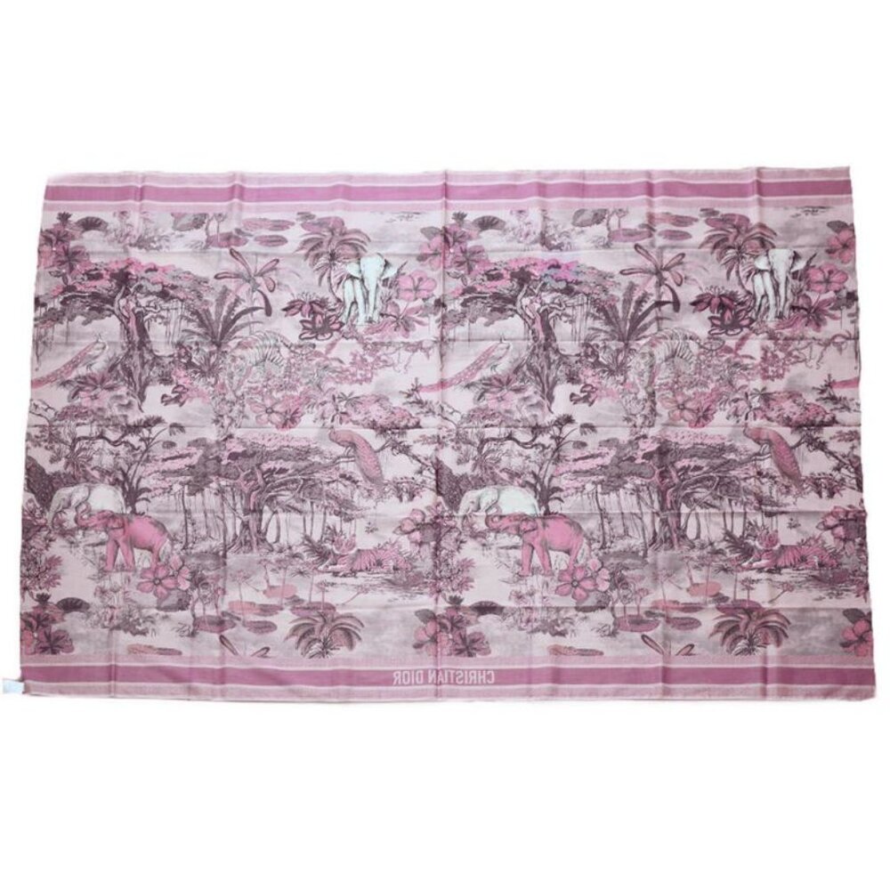 Dior Scarf Shawl Large Elephant Tiger Flower Pink - Picture 2 of 9